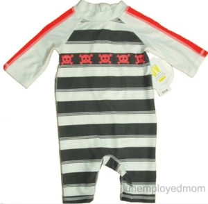Boys Skulls Swimsuit Rashguard Bathing Swim Suit Protection UPF Rash Guard Short - Picture 1 of 5