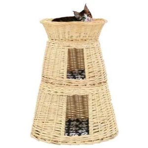 3-tlg. Katzenkorb-Set mit Kissen 47 x 34 x 60 cm Natur Weide - Bild 1 von 11