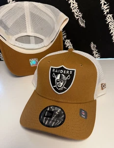 NWT New Era Las Vegas Raiders Wheat Camel White Trucker Snapback Hat OAKLAND - Picture 1 of 2
