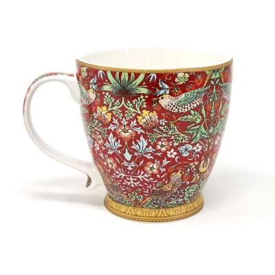 THE LEONARDO COLLECTION Large Breakfast Coffee Mug William Morris Strawberry Thief Floral Red Tea Cup