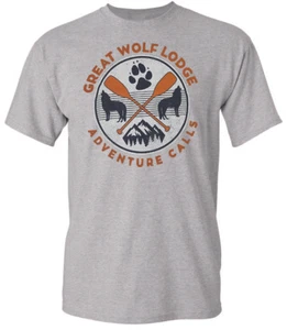 Men's T Shirt Great Wolf Lodge Adventure Calls Mountain Gray Graphic Shirt S M - Picture 1 of 3