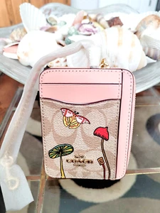 Coach X Observed By Us Zip Card Case Signature Canvas Gold/Khaki/Pink🎀NEW NIP🎁 - Picture 1 of 14