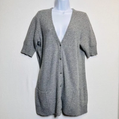 Cárdigan Suéter Eileen Fisher M Gris Lana Cabello de Conejo Mezcla Tejido Manga Corta Foto 1 de 4