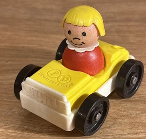 Vintage Fisher Price Little People Yellow Car Wood Girl With Yellow Hair - Picture 1 of 5