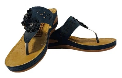 Sandals Navy Blue Wedge Slip On Arch Support Massage Feet  As U Walk Womens Sz 8 - Image 1 of 4