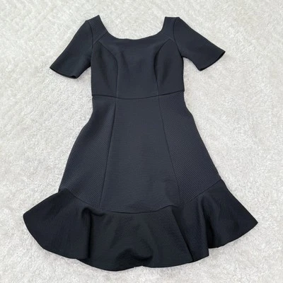 HD in Paris Dress Womens 0 Black Anthropologie Ruffle Hem Short Sleeve Fit Flare - Image 1 of 4
