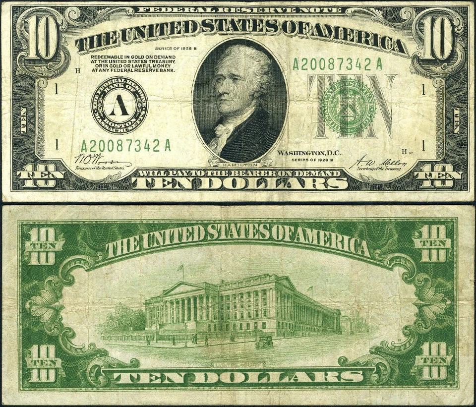 FR. 2002 A $10 1928-B Federal Reserve Note Boston A-A Block VF - Image 1 of 3