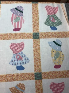 VTG Cotton Fabric Panel Sunbonnet Sue & Sam Calico on Cream 41" x 44" - Picture 1 of 3