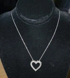 Macy’s 18” Diamond Heart Necklace (1/10 c.t. t.w.)Sterling Silver 925 New Tag - Picture 1 of 5