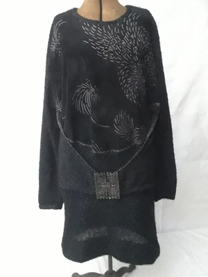 Vestido Cinturón Vintage MISSONI Para Mujer Negro Mezcla Mohair Manga Larga Hebilla Mediano Foto 1 de 4