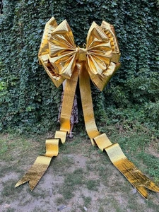 Large 62 Inch Gold Glitter Bow Giant Christmas Holiday Wall Decor, Big Party - Picture 1 of 7