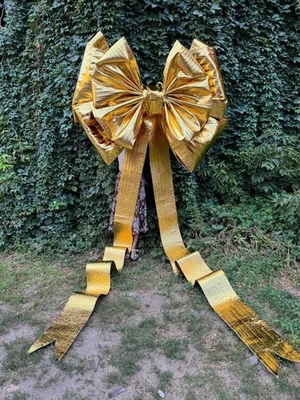 Большой 62-дюймовый золотой блестящий бант гигантский рождественский праздничный настенный декор, большая вечеринка - Изображение 1 из 4