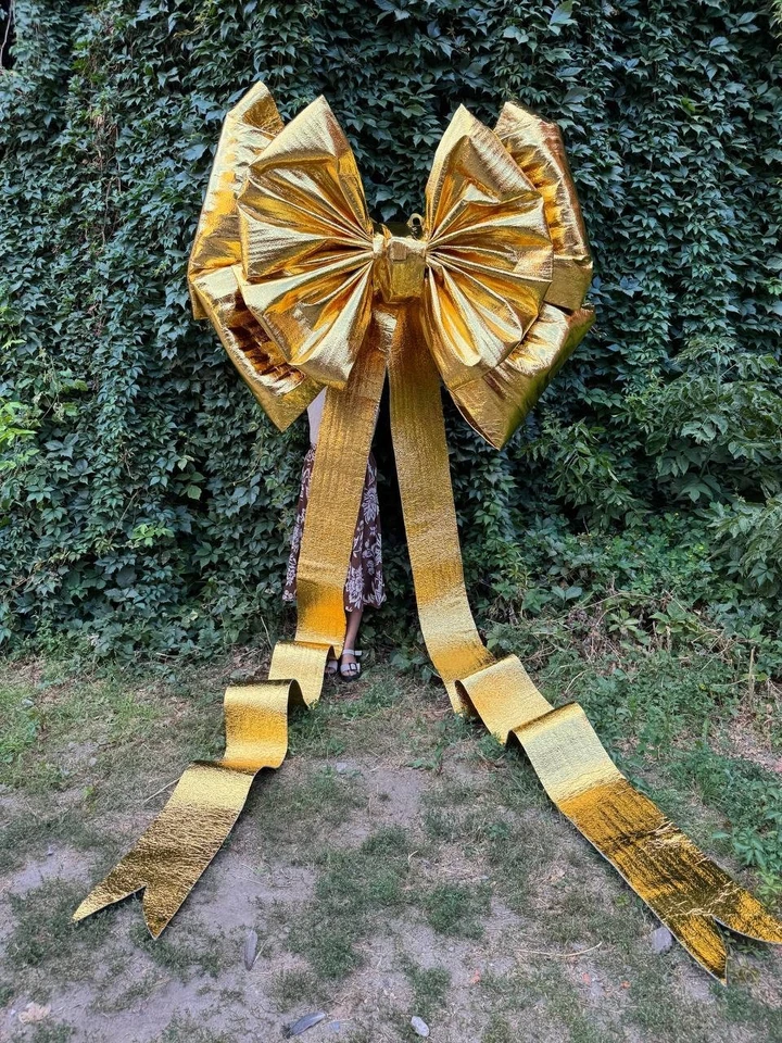 Large 62 Inch Gold Glitter Bow Giant Christmas Holiday Wall Decor, Big Party - Image 1 of 4