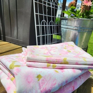 4-teiliges gemischtes Laken-Set rosa Blumen Cottagecore Queen/Doppel Vintage Spannkissen flach - Bild 1 von 7