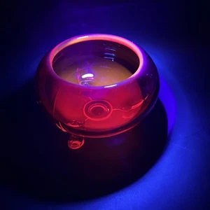 Vintage Viking Boho Amberina & Ruby Red Bowl Globe Glass Vase on Feet - It Glows - Picture 1 of 10