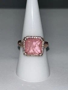 Size 8 SPARKLE IN THE SUN Rose Quartz & Quartz on ROSE Gold Bomb Party NEW! - Picture 1 of 3