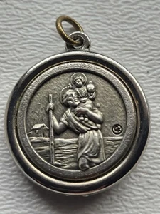 Doppelseitiger Sterlingsilber Charm St. Christophorus George Jensen Vintage katholisch - Bild 1 von 2