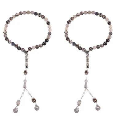  8mm Schwarz-Weiß-Achat-Armband Schnur Perlen Handkette Muslim Alloy Shell - Bild 1 von 4