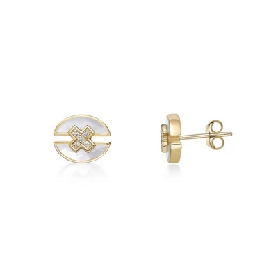 Yellow Gold Plated 925 Sterling Silver Oval Sapphire Earrings w/ Mother of Pearl - Image 1 of 4