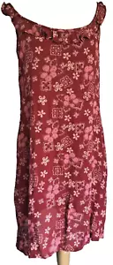 Y2K Mini Dress, Sacred Theads Red Hawaiian Print Floral, M L Surf Tropical Beach - Picture 1 of 5