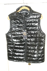 Vintage Y2K Urban Wear Blue Ocean Puffer Vest Black New Mens LG Light Weight - Picture 1 of 5