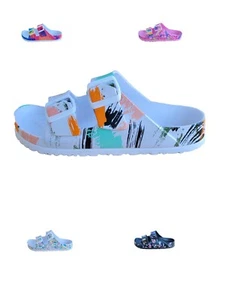 Multi-Color Print EVA Sandals Adjustable Double Buckle Flat - Picture 1 of 6