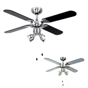 4 Blade Ceiling Fan Light Black / Chrome Fan Lounge Lighting Hot / Cold Setting - Picture 1 of 13