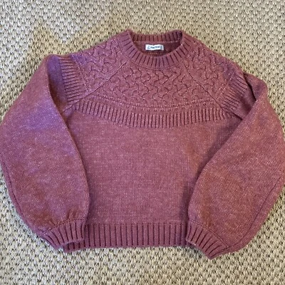Mayoral Girls Pink Mauve Rose Pullover Knitted Lattice Yoke Ribbed Sweater Sz 7 - Image 1 of 4