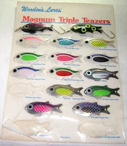 WORDEN'S LURES PARTIAL SALESMAN SAMPLE BOARD MAGNUM TRIPLE TEAZERS YAKIMA RARE - Picture 1 of 5