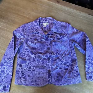 Coldwater Creek Jean Jacket Purple Paisley, Double Stitching, All Cotton, Size 8 - Picture 1 of 12