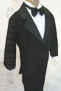 NEW BOY (Sz 8/10/12/14) FORMAL 5 PCS BLACK PAISLEY TAIL TUXEDO SET Wedding/Party - Picture 1 of 3