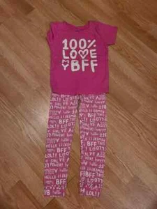 Carter's Girls 100% LOVE BFF HOT PINK Set short Sleeve Long Pants SIZE 7 - Picture 1 of 6