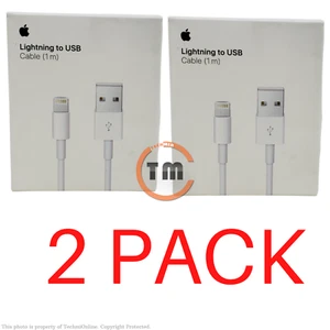 2 PACK Apple 1M (3.3') USB Type-A to Lightning Charging Cable A1480 (MXLY2AM/A)™ - Picture 1 of 6