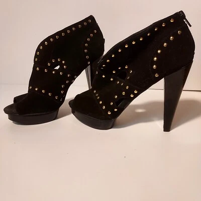 Steve Madden Whimsigoth Negro Gamuza Tachonado 5" Tacones Recortado Punta abierta Botines Foto 1 de 4