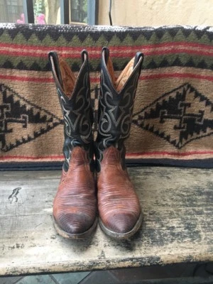 Nocona Womens Black Leather Brown Lizard Cowboy Boots Size 6B MADE IN THE USA - Image 1 of 4