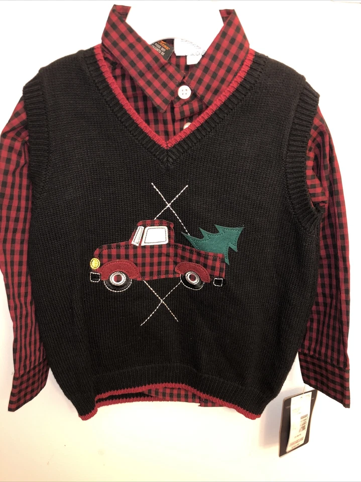 Camisa Docker’s Niños Talla 24 Mo Abotonada 2 Piezas + Chaleco Suéter Navidad Camión Foto 1 de 1