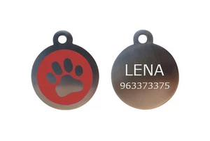 Medaglietta Cane Gatto ACCIAIO INOX ZAMPINA ROSSO 32 mm INCISIONE GRATUITA - Foto 1 di 1