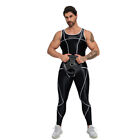 Amoresy Mens Oil Glossy Stretch Top+Leggings Sets Sports Fitness Vest Tracksuits
