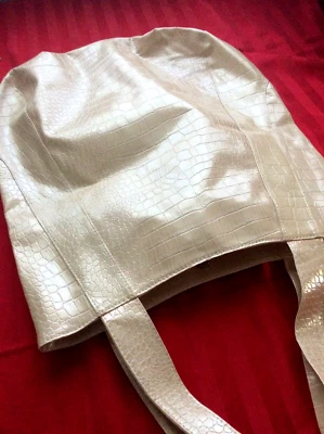 Tote Shoulder Bag Faux Crocodile LARGE IRIDESCENT SHIMMER TAN SATCHEL PURSE - Image 1 of 4