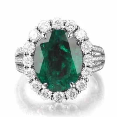 4.30 carat Created Emerald and Diamond Ring in 14k  White Gold - Imagem 1 de 4