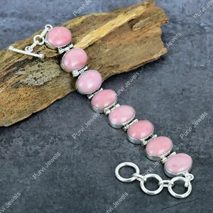 Pink Opal Gemstone 925 Silver Adjustable Bracelet Jewelry for Wedding Gift - Picture 1 of 4