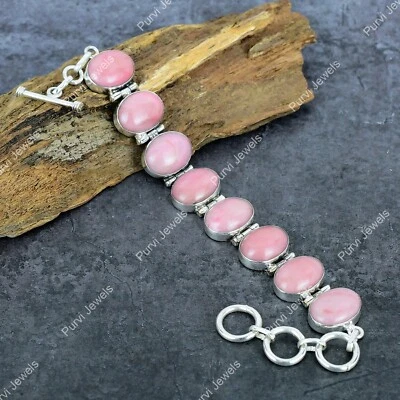 Pulsera ajustable de plata 925 con piedras preciosas de ópalo rosa joyería para regalo de boda Foto 1 de 4