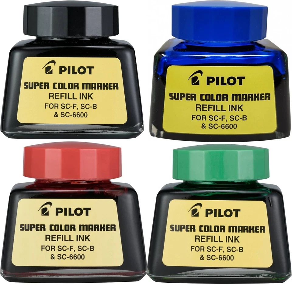 Pilot Super Color Permanent Marker Refill Ink, Four 1-Oz Bottles, Original - Image 1 of 1