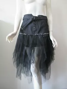 Black Jean Denim Mini Skirt w/ Mesh Tulle Asymmetrical Skirt Size M (waist 30") - Picture 1 of 7