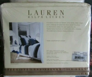 NWT $257.00 LAUREN RALPH LAUREN TWIN COMFORTER INDIGO COTTON STRIPE COVER - Picture 1 of 8