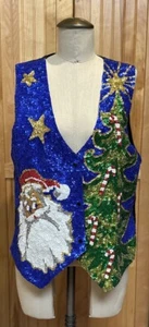 Vintage Christmas Santa Sequin Vest Fashion Fantasy Embellished Women’s M - Picture 1 of 6
