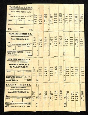 (10) N.Y.C.R.R. - D. & H. R. R. New York / Albany SAMPLE Tickets c1960's Scarce - Image 1 of 2
