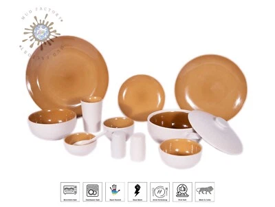 Mud Factory Ceramic Dinnerware Plates, Lunch & Dinner set of 37 (Yellow, White) - Image 1 of 4