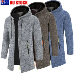 AU Mens Thick Warm Fleece Lined Hoodie Winter Zip Up Coat Jacket Sweatshirt Tops - Picture 1 of 18