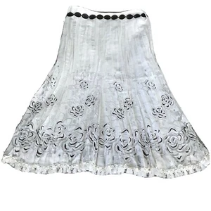 Edas Women Long Skirt belted Size M Color Ivory flowers details - Picture 1 of 8